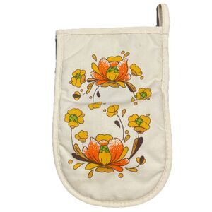Vintage 70s Oven Mitt Kitchen Brown Orange Floral Harvest Gold